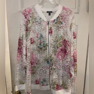 White floral challis lace up off shoulder babydoll tunic